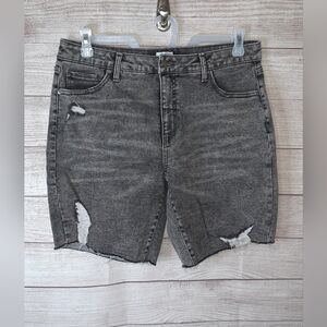 Time and Tru Grey Acid Wash Distressed Stretch Bermuda Shorts Size 14